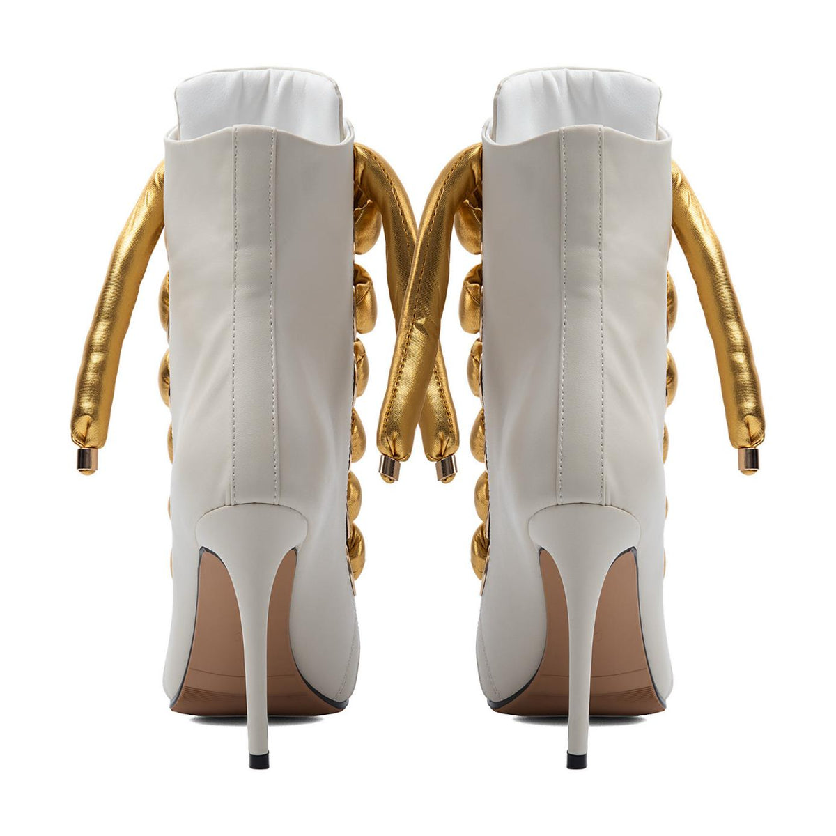 Peep Toe Thick Metallic Rope Lace-up Ankle Boots - Onlymaker