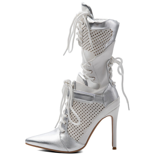 Pointed Toe Cutout Lace-up Sporty Ankle Boots - Onlymaker