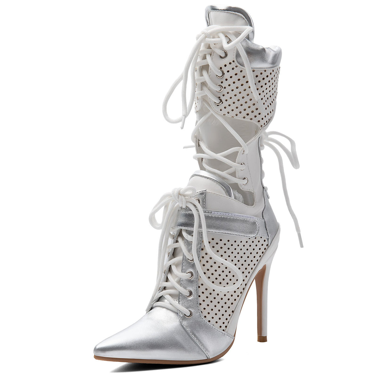 Pointed Toe Cutout Lace-up Sporty Ankle Boots - Onlymaker