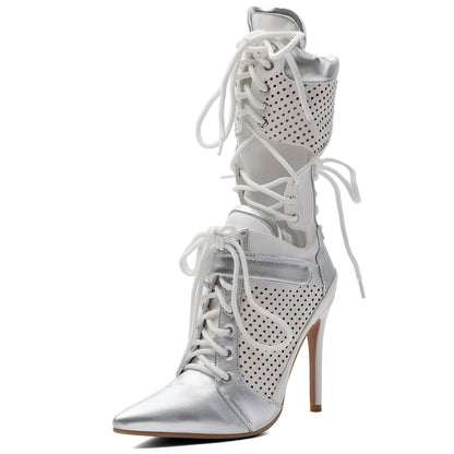 Pointed Toe Cutout Lace-up Sporty Ankle Boots - Onlymaker