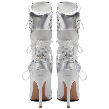 Pointed Toe Cutout Lace-up Sporty Ankle Boots - Onlymaker