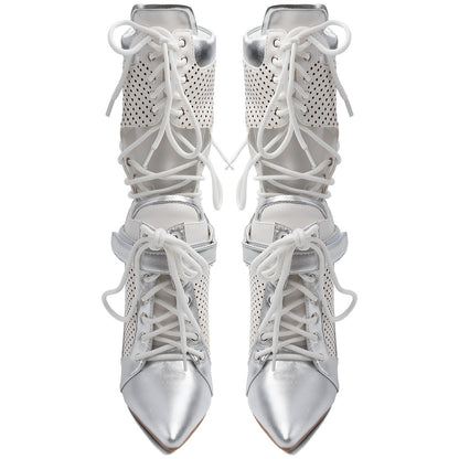 Pointed Toe Cutout Lace-up Sporty Ankle Boots - Onlymaker