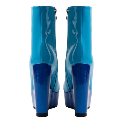 Platform Patent Leather Wedge Heel Ankle Boots - Onlymaker