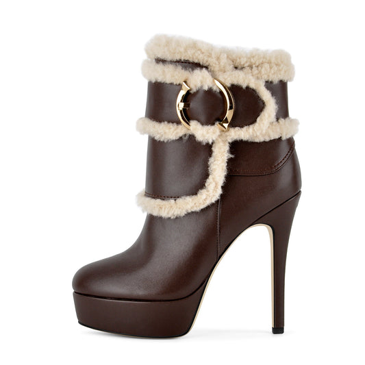 Platform Lambswool Buckle Side Zipper Ankle Boots - Onlymaker