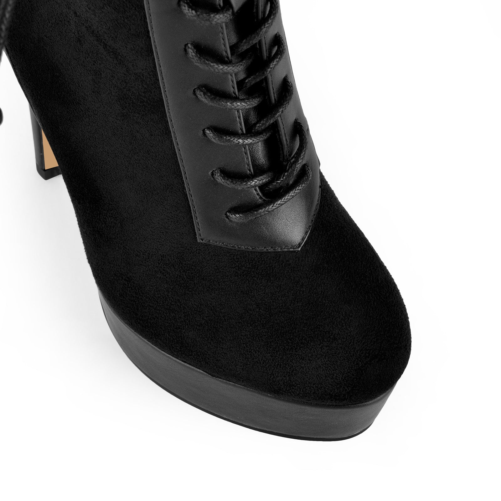 Suede Platform Lace-up Buckle Stiletto Ankle Boots - Onlymaker
