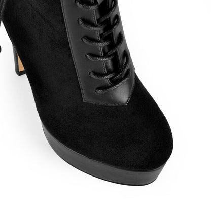 Suede Platform Lace-up Buckle Stiletto Ankle Boots - Onlymaker