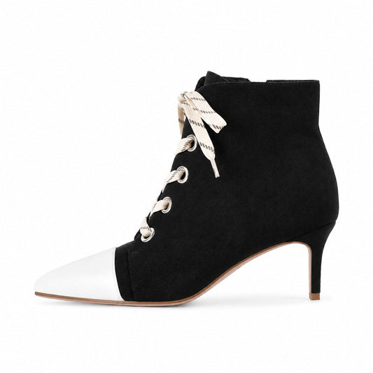 Suede Pointed Toe Lace-up Stiletto Ankle Boots - Onlymaker