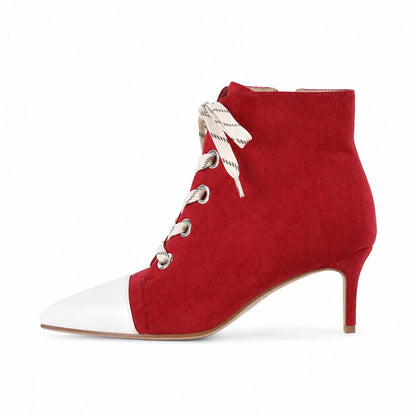 Suede Pointed Toe Lace-up Stiletto Ankle Boots - Onlymaker