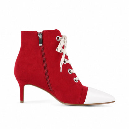 Suede Pointed Toe Lace-up Stiletto Ankle Boots - Onlymaker