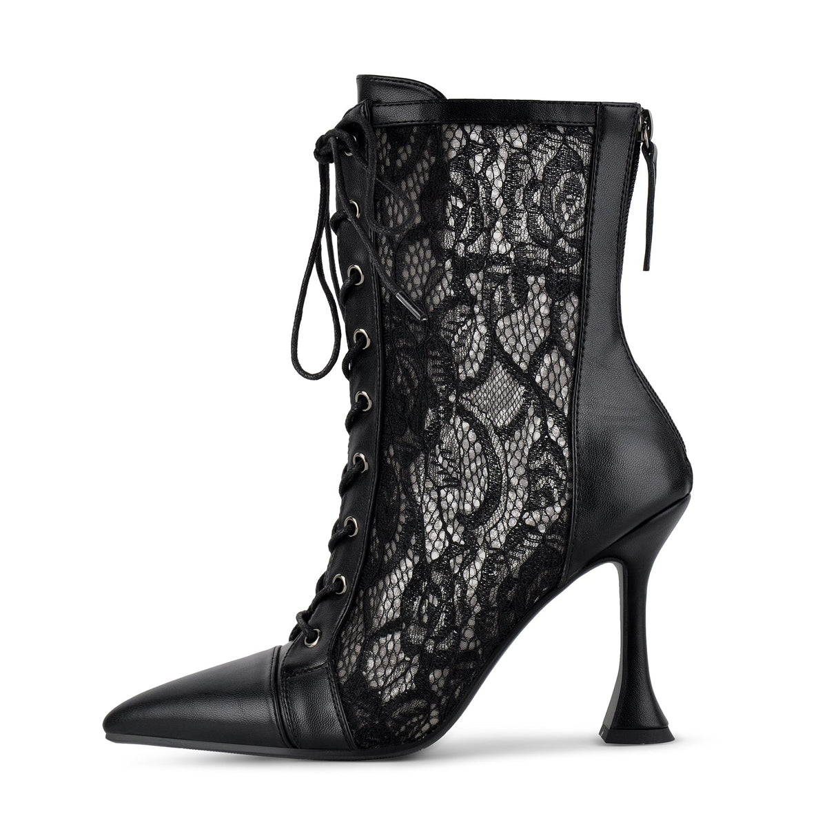 Pointed Toe Lace Mesh Lace-up Ankle Boots - Onlymaker
