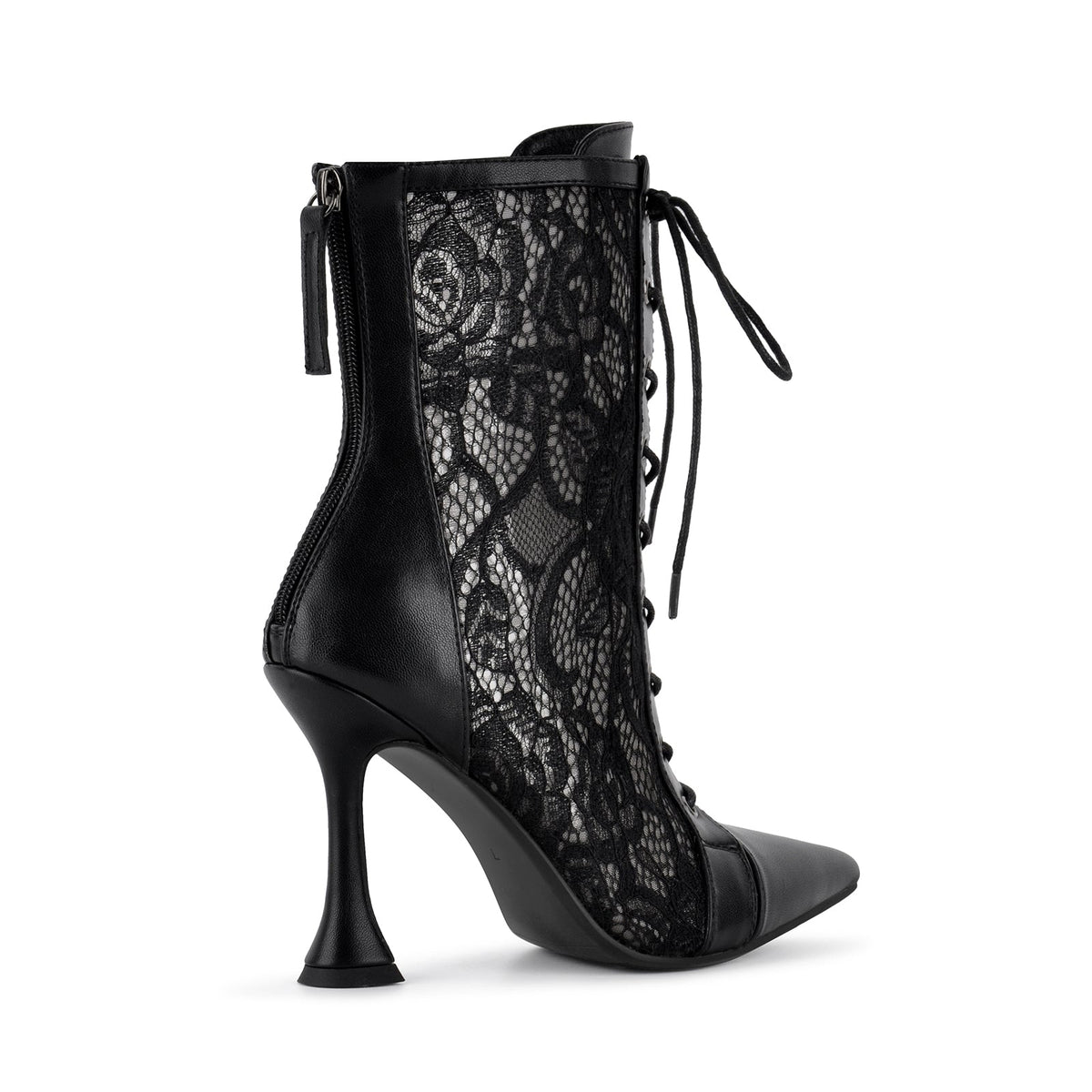 Pointed Toe Lace Mesh Lace-up Ankle Boots - Onlymaker