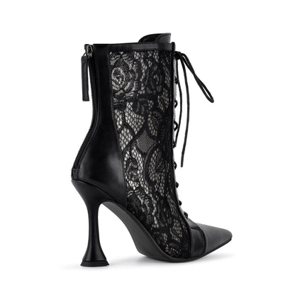 Pointed Toe Lace Mesh Lace-up Ankle Boots - Onlymaker