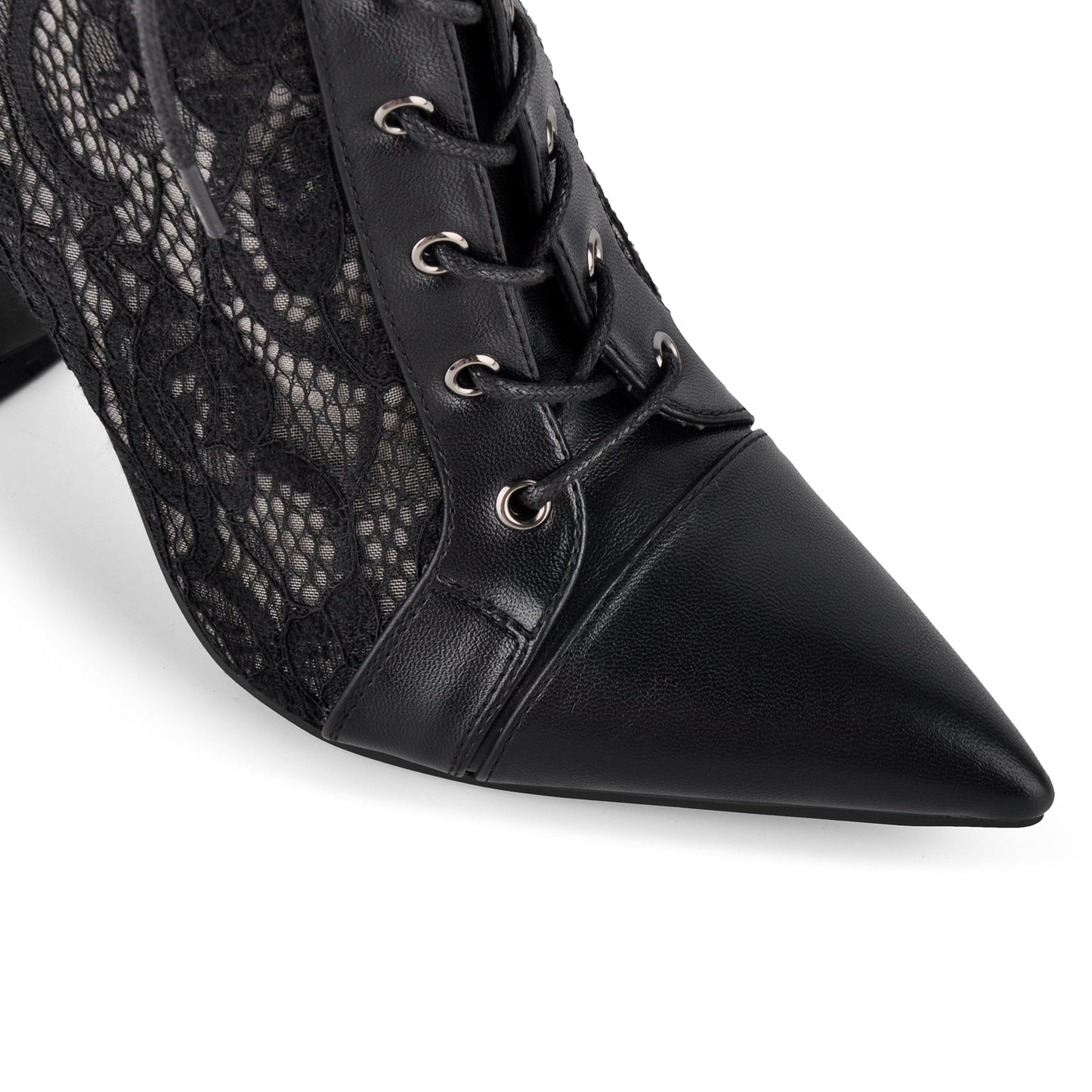 Pointed Toe Lace Mesh Lace-up Ankle Boots - Onlymaker