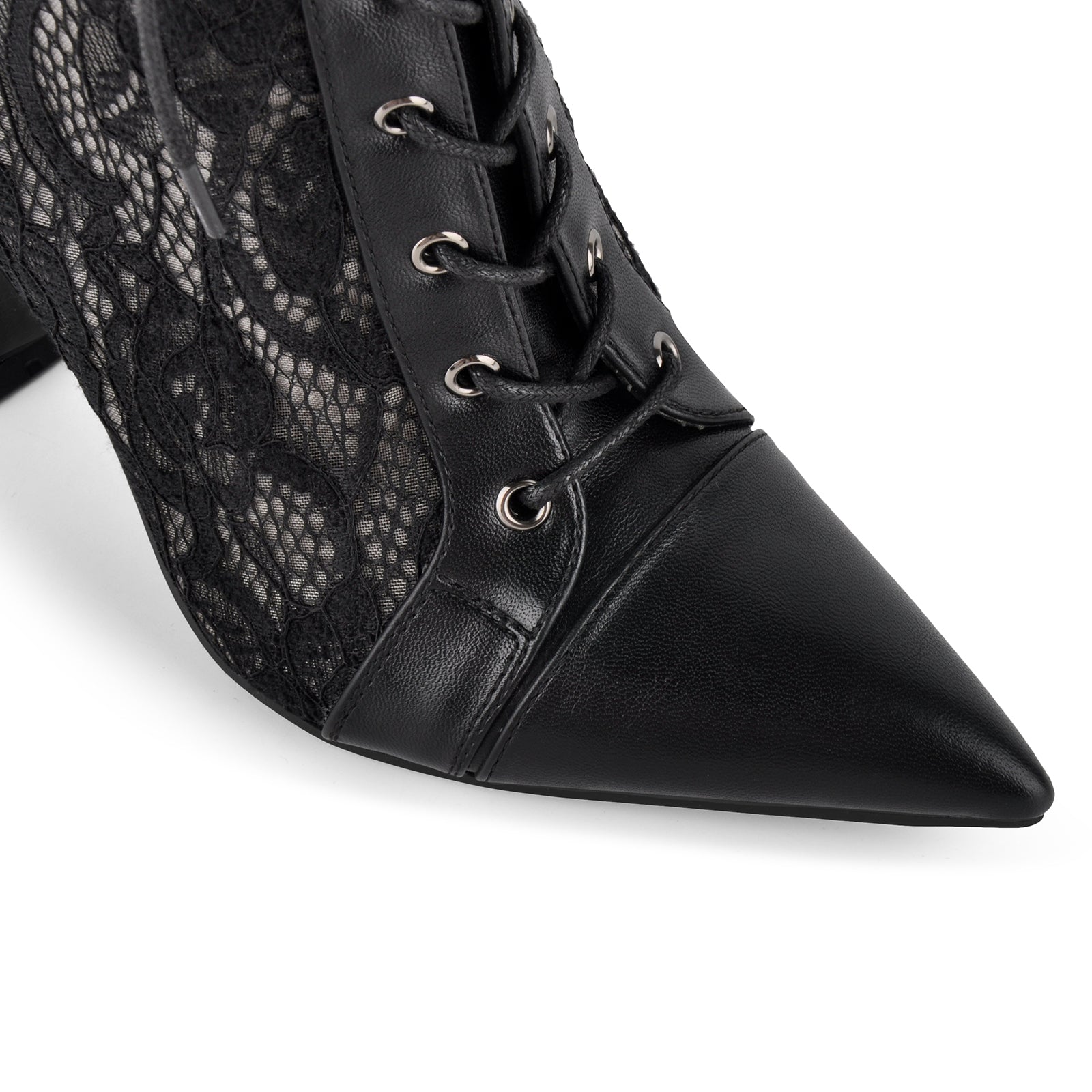 Pointed Toe Lace Mesh Lace-up Ankle Boots - Onlymaker