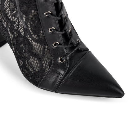 Pointed Toe Lace Mesh Lace-up Ankle Boots - Onlymaker