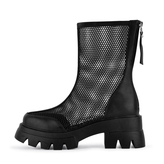 Mesh Platform Back Zipper Ankle Boots - Onlymaker