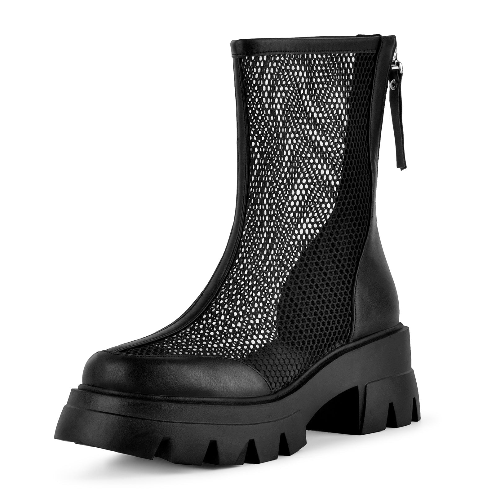 Mesh Platform Back Zipper Ankle Boots - Onlymaker