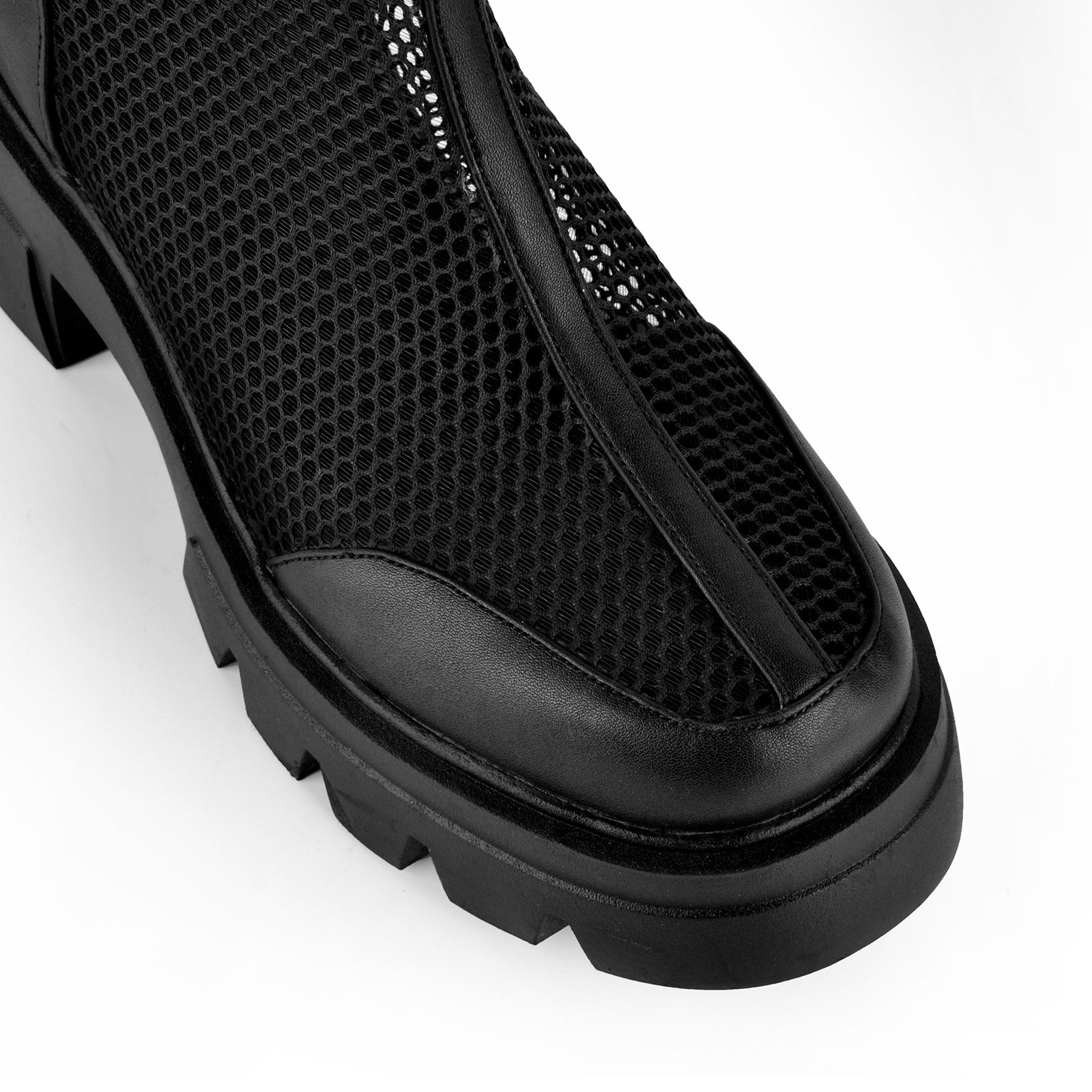 Mesh Platform Back Zipper Ankle Boots - Onlymaker