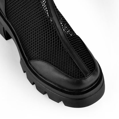 Mesh Platform Back Zipper Ankle Boots - Onlymaker