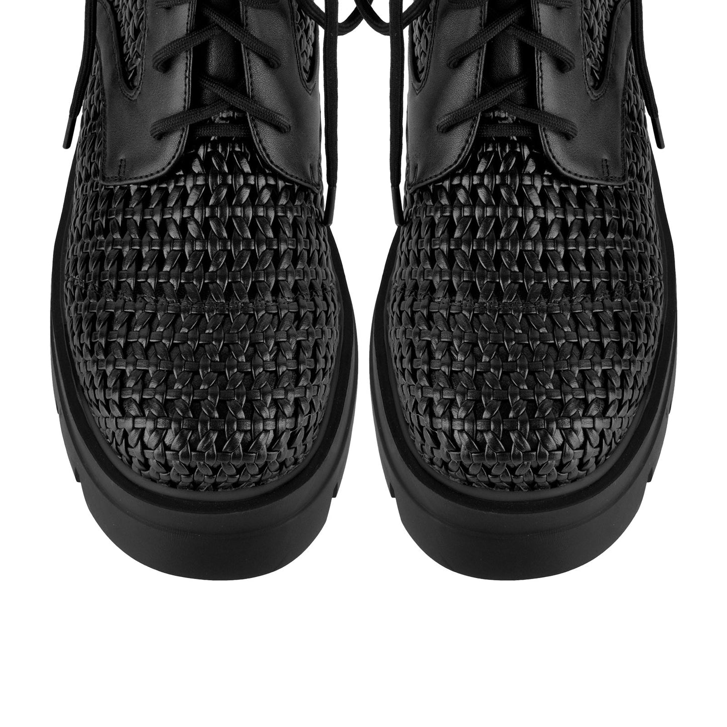 Platform Woven Cutout Lace-up Ankle Boots - Onlymaker