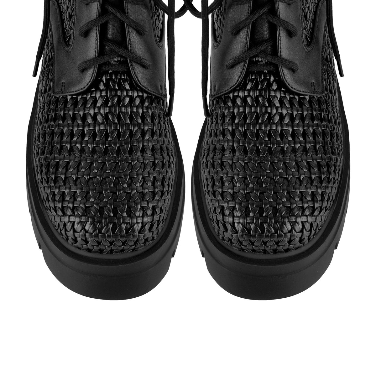 Platform Woven Cutout Lace-up Ankle Boots - Onlymaker