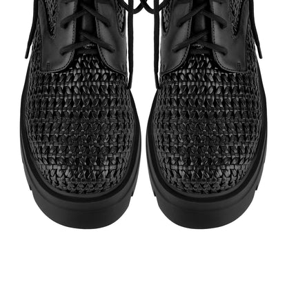 Platform Woven Cutout Lace-up Ankle Boots - Onlymaker