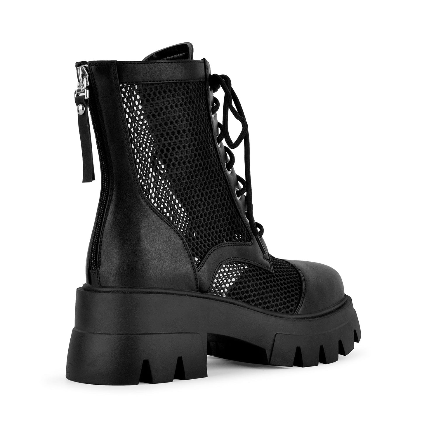Round Toe Mesh Lace-up Platform Ankle Boots - Onlymaker