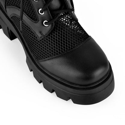 Round Toe Mesh Lace-up Platform Ankle Boots - Onlymaker
