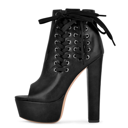 Open Toe Platform Lace-up Ankle Boots - Onlymaker