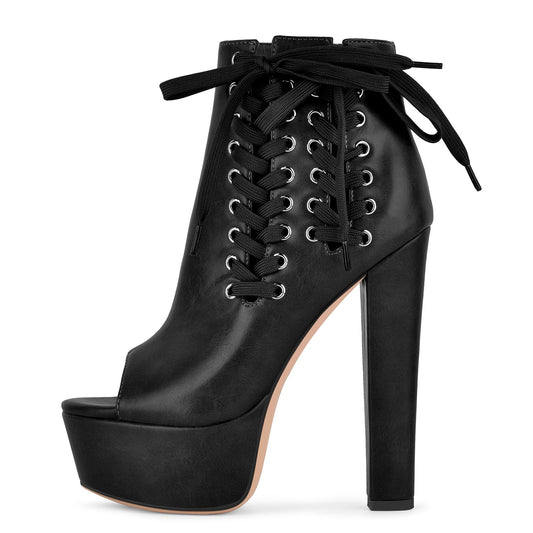 Open Toe Platform Lace-up Ankle Boots - Onlymaker