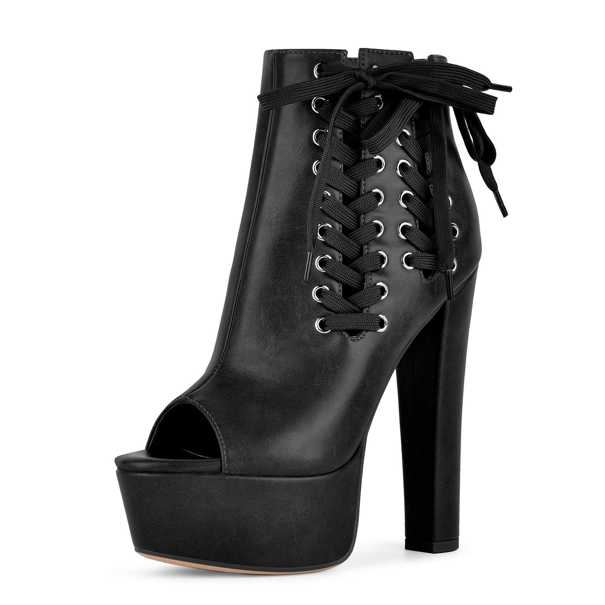 Open Toe Platform Lace-up Ankle Boots - Onlymaker