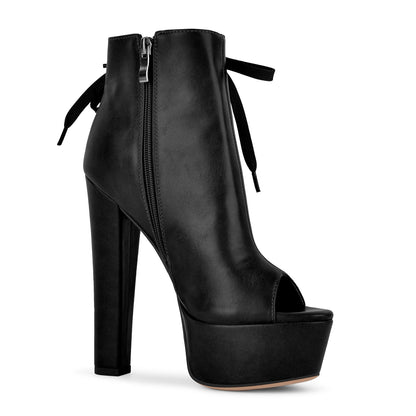 Open Toe Platform Lace-up Ankle Boots - Onlymaker