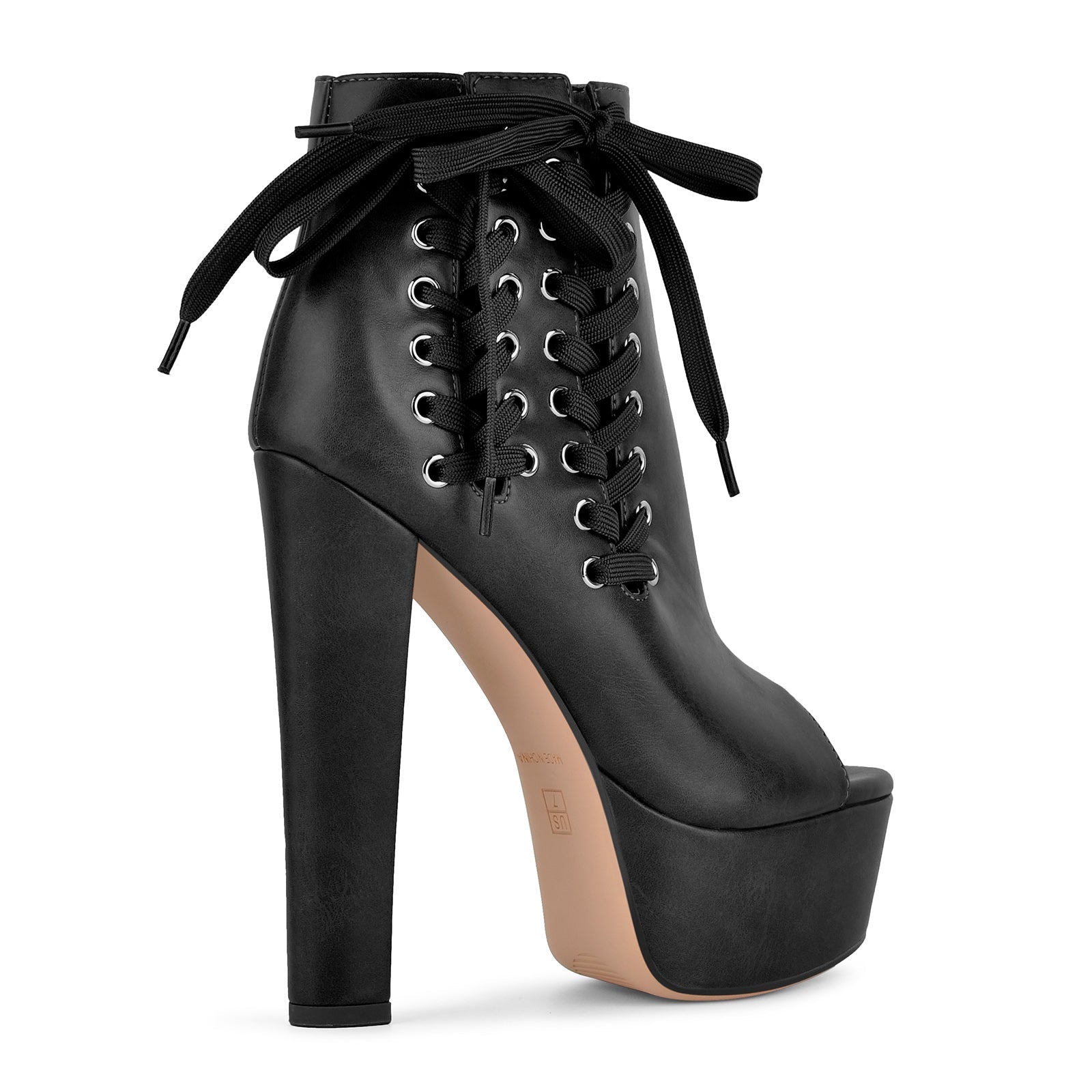Open Toe Platform Lace-up Ankle Boots - Onlymaker
