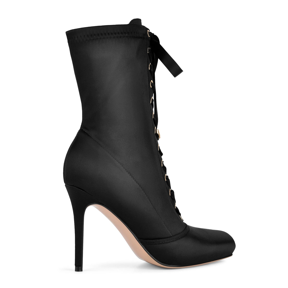 Square Toe Satin Lace-up Stiletto Ankle Boots - Onlymaker