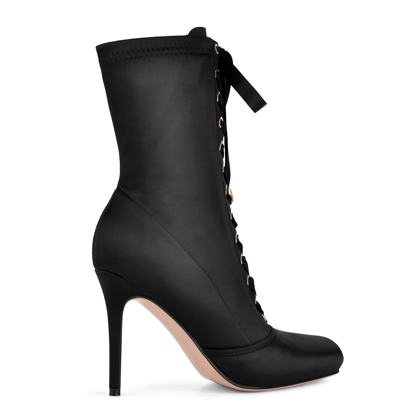 Square Toe Satin Lace-up Stiletto Ankle Boots - Onlymaker