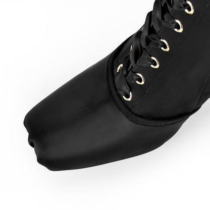 Square Toe Satin Lace-up Stiletto Ankle Boots - Onlymaker