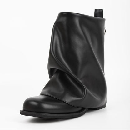 Square Toe Fold Over Chunky Heel Ankle Boots - Onlymaker