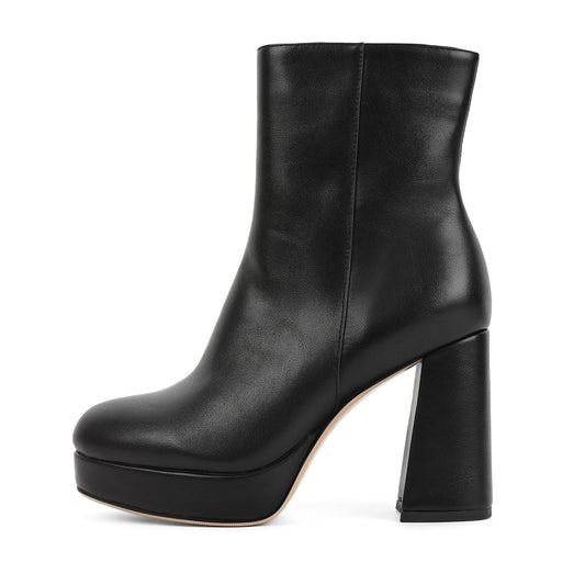 Round Toe Platform Chunky Heel Ankle Boots - Onlymaker