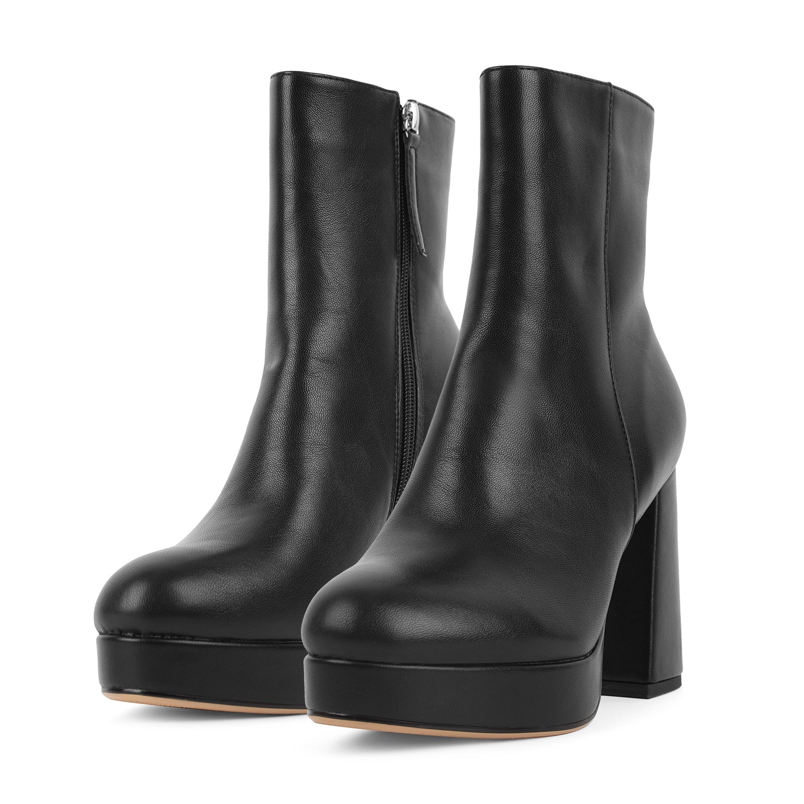 Round Toe Platform Chunky Heel Ankle Boots - Onlymaker