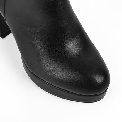 Round Toe Platform Chunky Heel Ankle Boots - Onlymaker