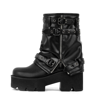 Platform Buckle Strap Fold Over Ankle Boots - Onlymaker
