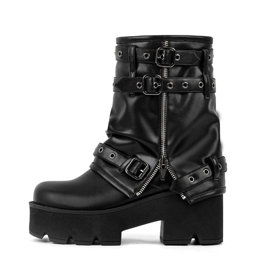 Platform Buckle Strap Fold Over Ankle Boots - Onlymaker