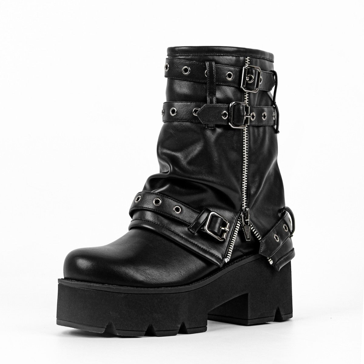 Platform Buckle Strap Fold Over Ankle Boots - Onlymaker