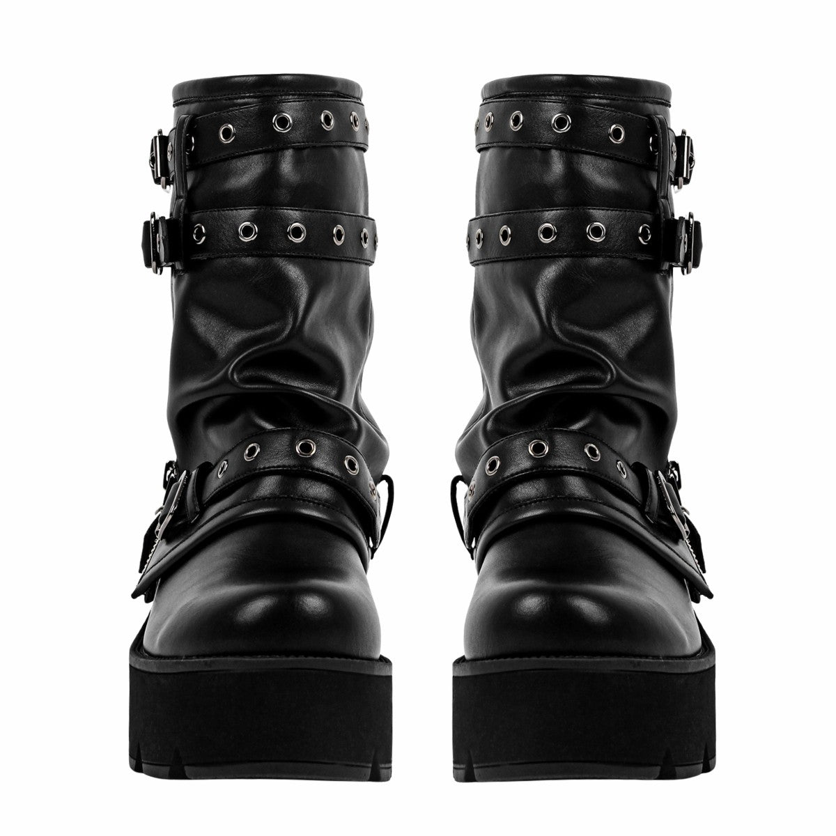 Platform Buckle Strap Fold Over Ankle Boots - Onlymaker