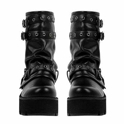 Platform Buckle Strap Fold Over Ankle Boots - Onlymaker