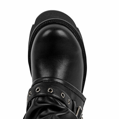 Platform Buckle Strap Fold Over Ankle Boots - Onlymaker