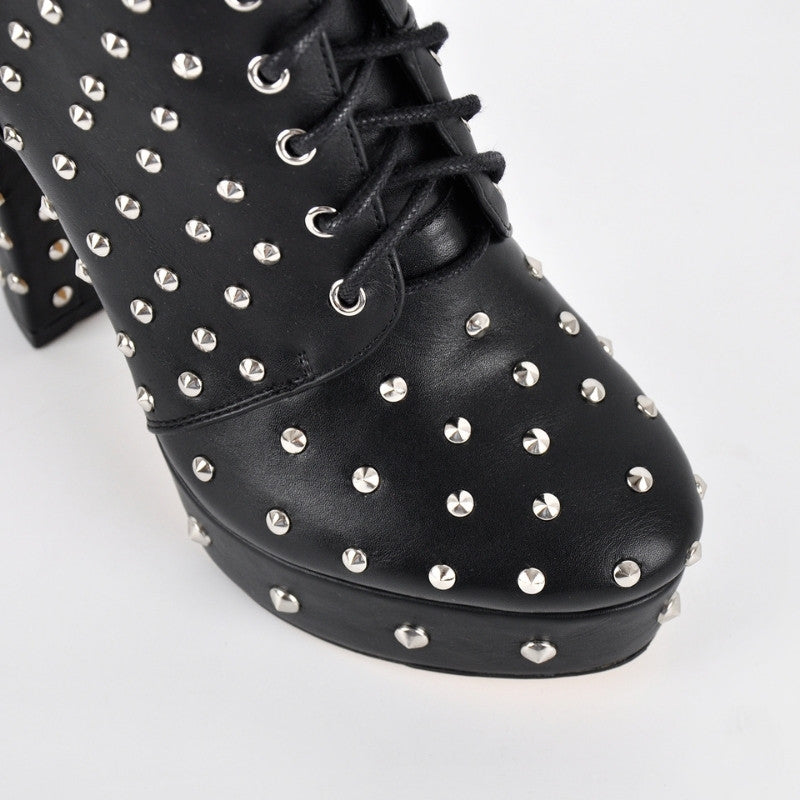 Rivet Platform Buckle Lace-up Ankle Boots - Onlymaker
