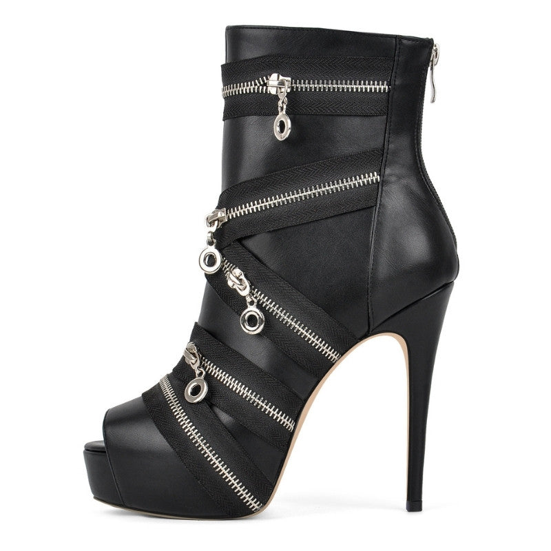 Peep Toe Platform Zipper Ankle Boots - Onlymaker