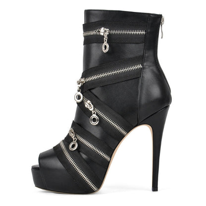 Peep Toe Platform Zipper Ankle Boots - Onlymaker