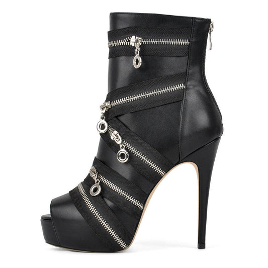 Peep Toe Platform Zipper Ankle Boots - Onlymaker